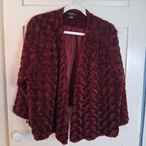 Sunny Taylor Women's Burgundy Fuzzy Faux Fur Open Cardigan